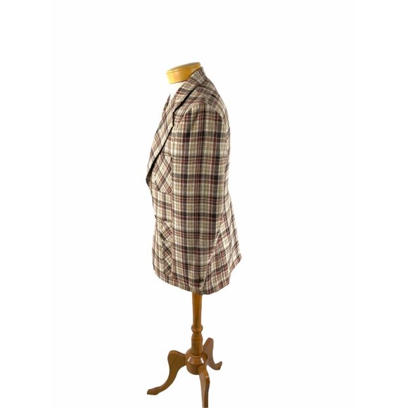 1970s plaid sports coat brown rust wool two button Size 40 - Picture 6 of 10